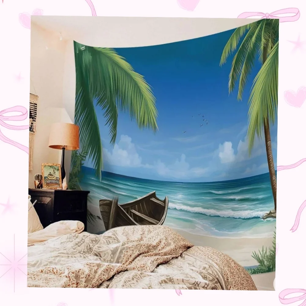 Tapestry Wall Hanging Summer Palm Tree Ocean Beach Boat Room Decor NWT